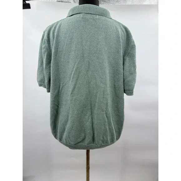 Alfred Dunner Sage Green Embroidered Floral Short Sleeve Polo Sweater XL - Picture 7 of 9